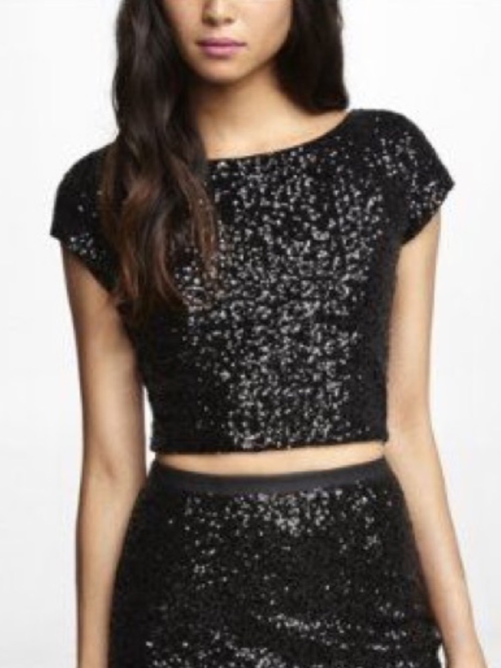 Express Black Sequin Crop Top